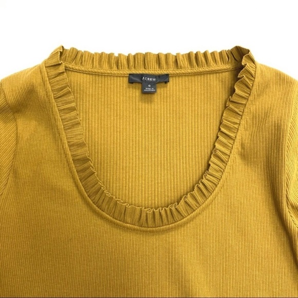 J.CREW Ribbed Ruffle Neck Long-Sleeve Shirt in Mustard Yellow - Picture 3 of 7